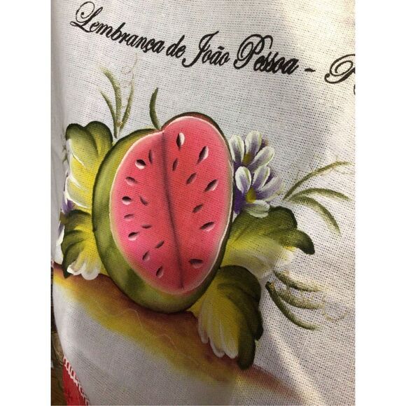 Vintage Linen Watermelon Table Cover White Red - Picture 9 of 11